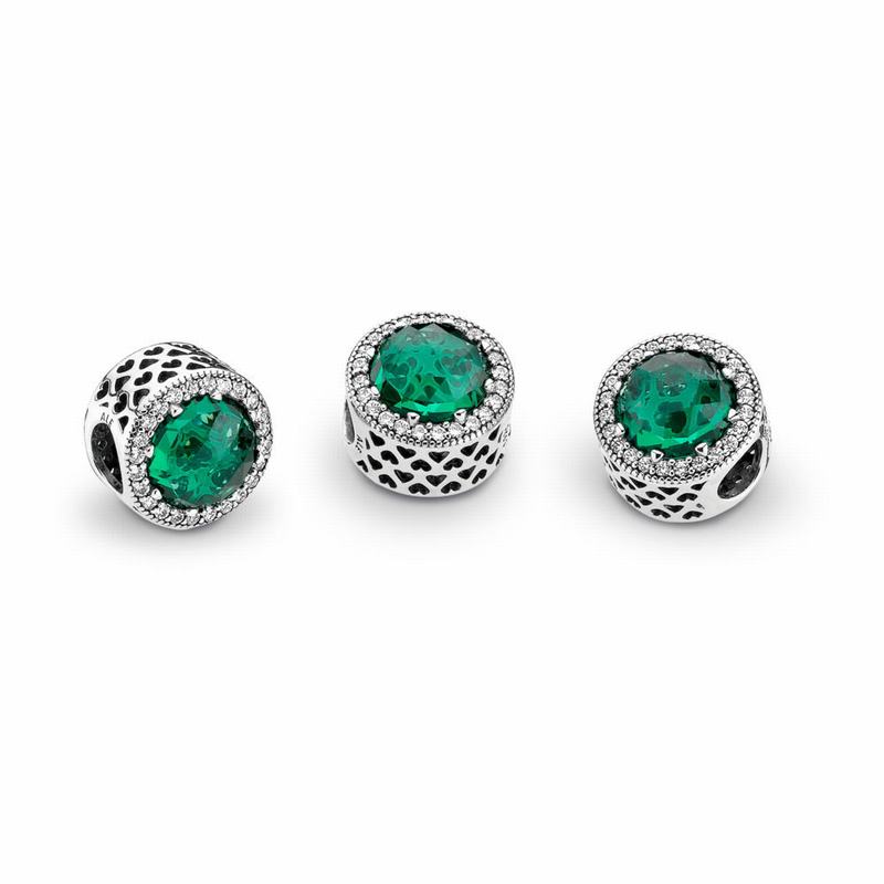 Pandora Radiant Hearts Charm Ireland - Sterling Silver/Green/Mixed Stones/Cubic Zirconia - 168739BED